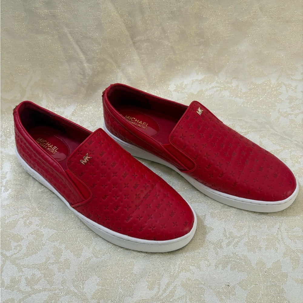 Michael Kors Colby Logo Embossed Red Slip-on  Leather Loafers